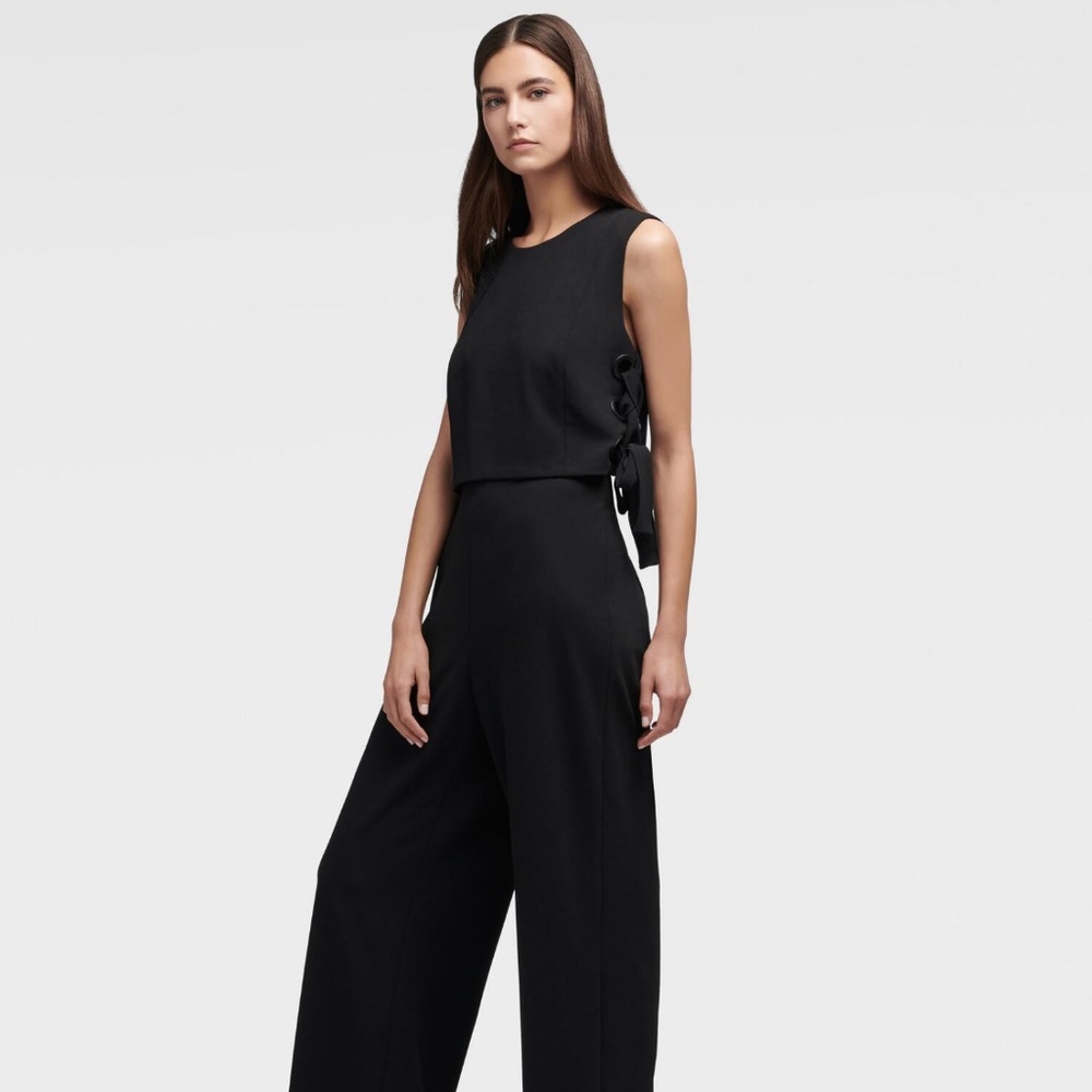 EUC DKNY Women's Wide-leg Jumpsuit With Grommet Detail - In Black